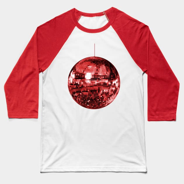 Red Mirrored Disco Ball Baseball T-Shirt by Art by Deborah Camp